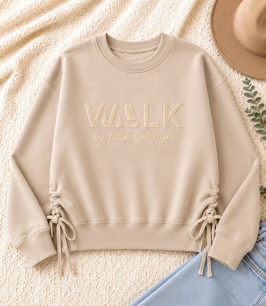 The Walk By Faith™ Embroidered Side Tie Sweatshirt | Champagne